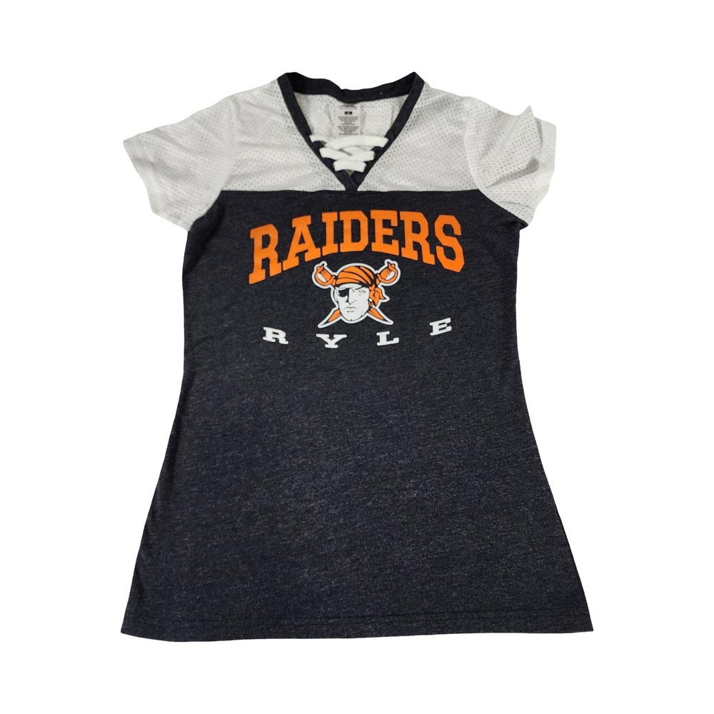 Pel Athletic Womens Raiders Ryle Lace Up Mesh Sleeve Jersey Tee Charcoal Small